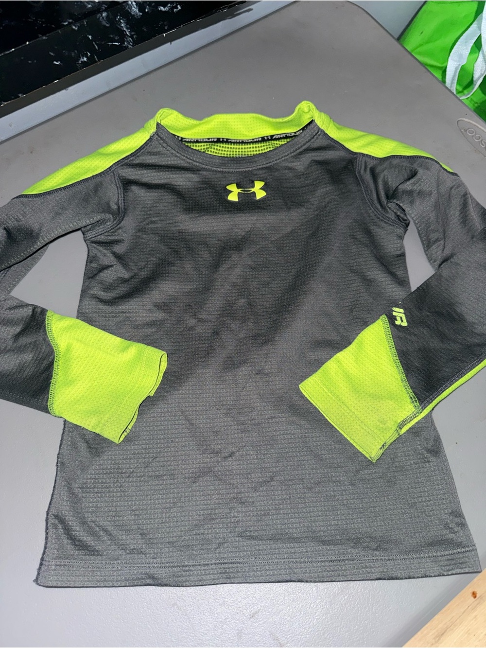 Under Armour Gray and Neon Green Long Sleeve Performance Tee - Kids